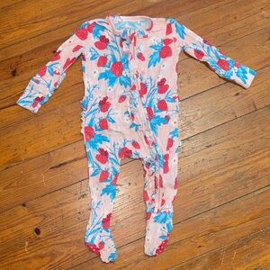 Posh Peanut Strawberry Bamboo Footie - with ruffles